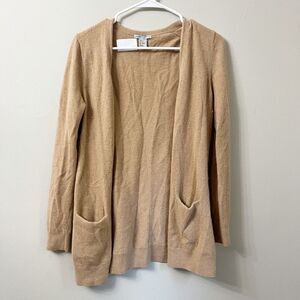 H&M Cashmere Womens Open Front Cardigan Biege Size S Long Sleeve Sweater Pockets
